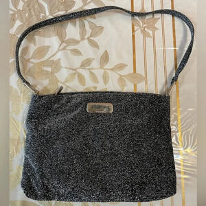 XOXO Gray Silver  Bag Logo on Top Womens Zipper Lurex evening Bag